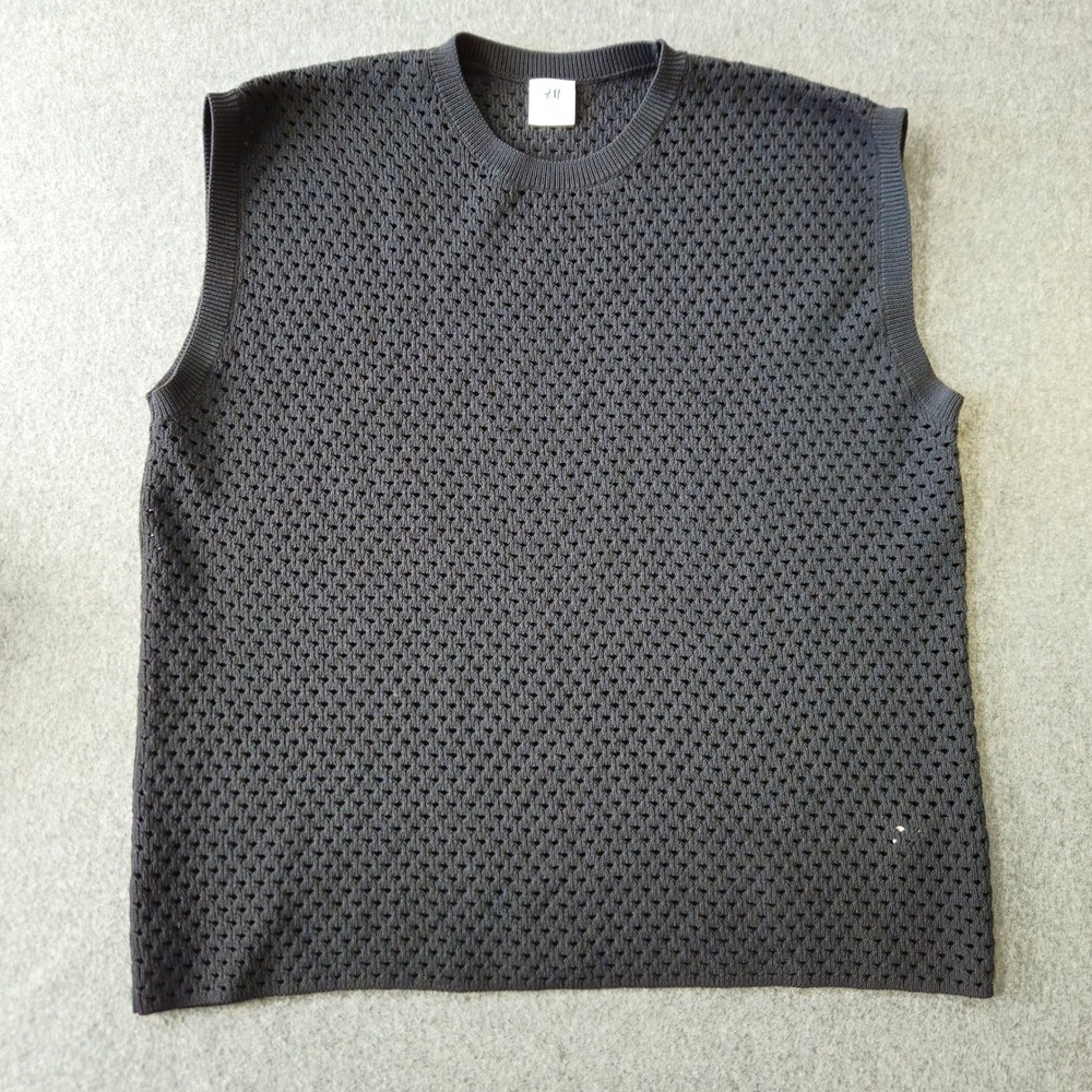 H&M Studio Heavy Open Knit Sweater Vest L Black Crochet Sample 2023 Avant Garde